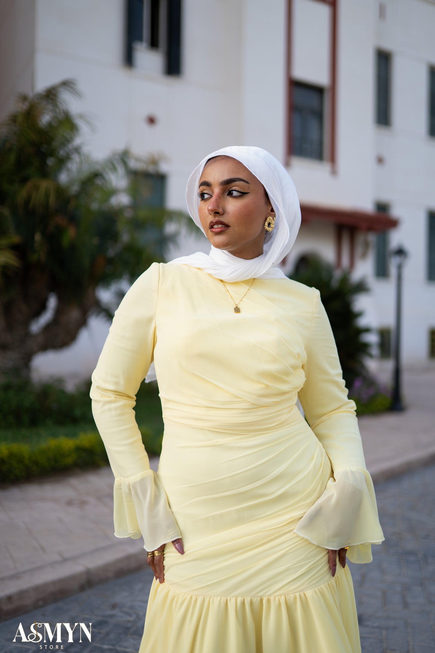 Yellow Chiffon Soiree Dress