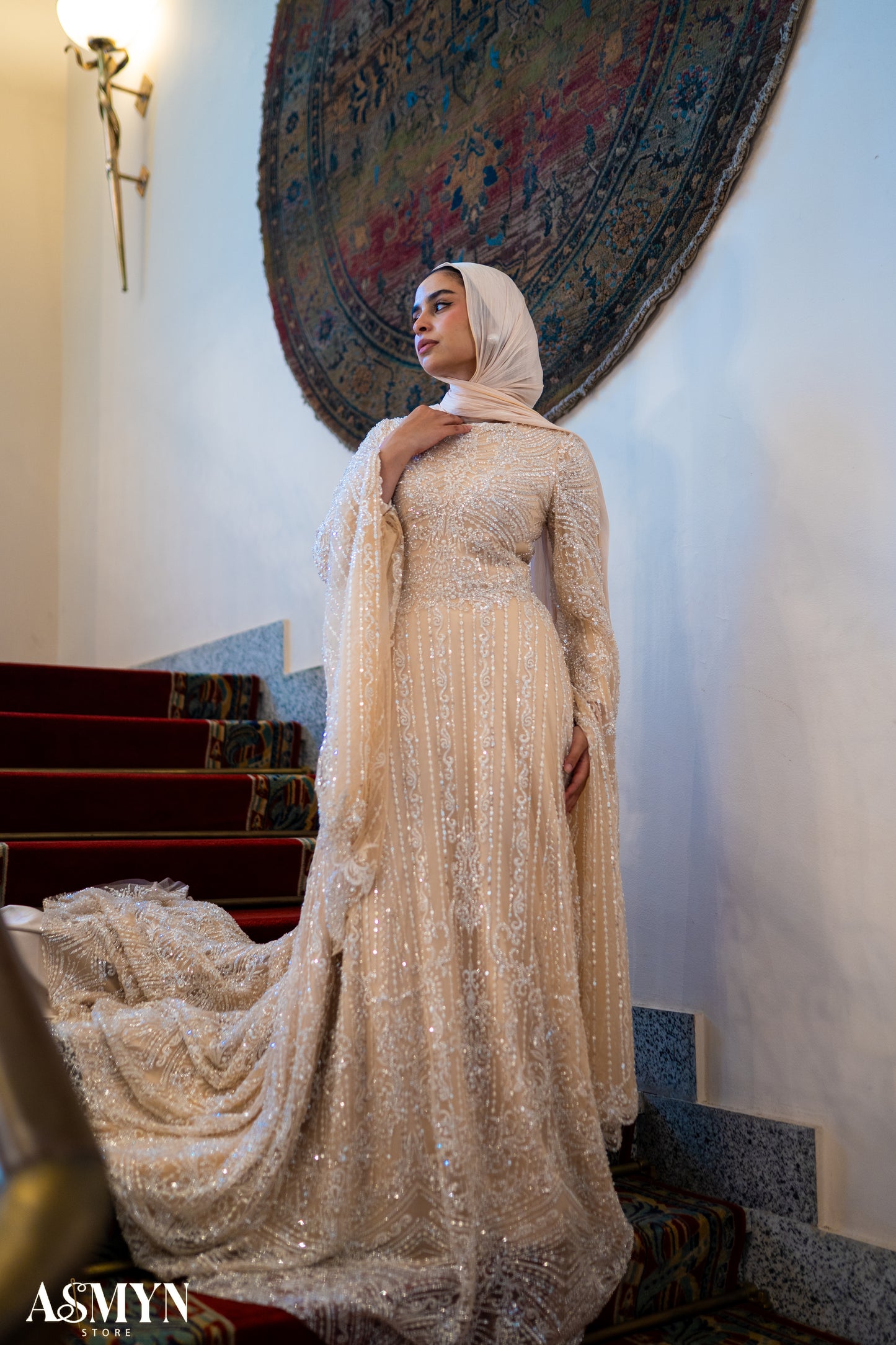 Champagne Embroidered Soiree Dress