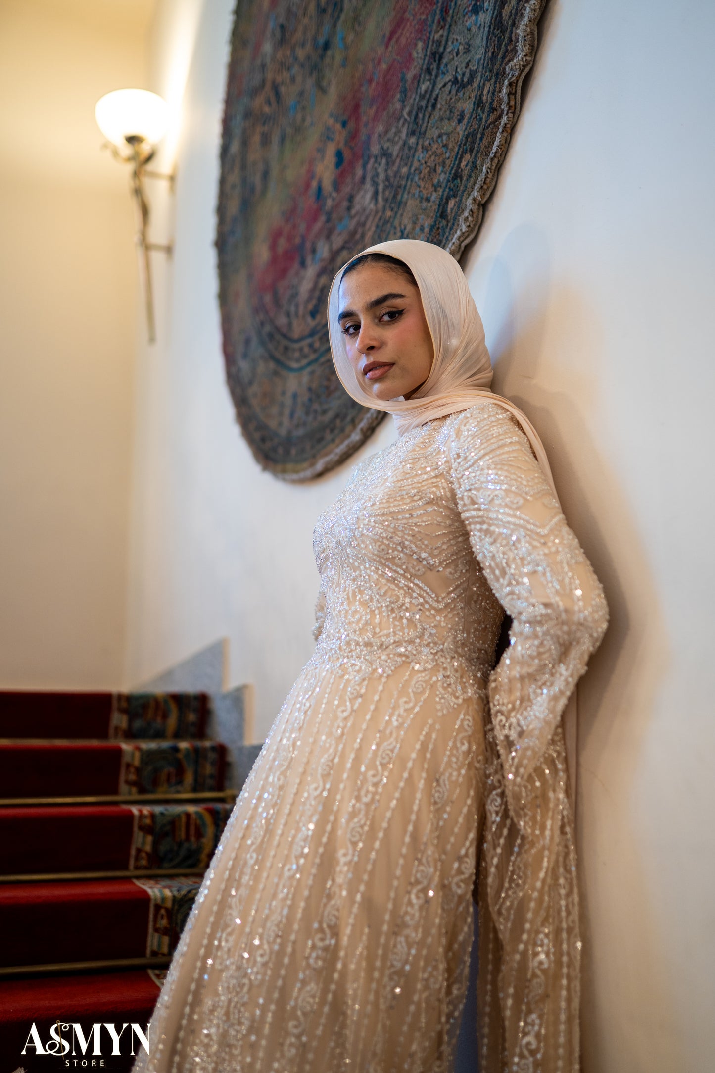 Champagne Embroidered Soiree Dress
