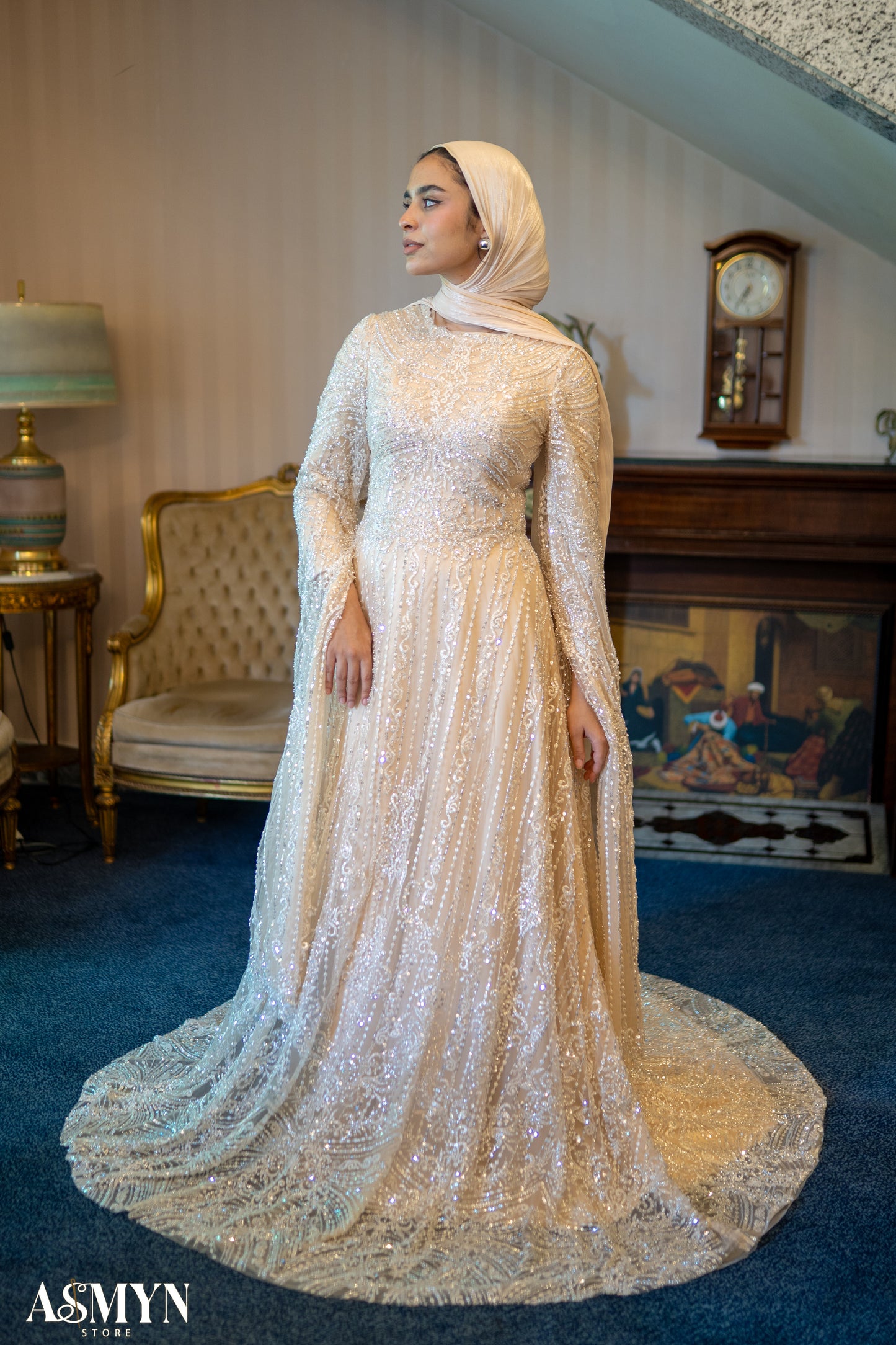 Champagne Embroidered Soiree Dress