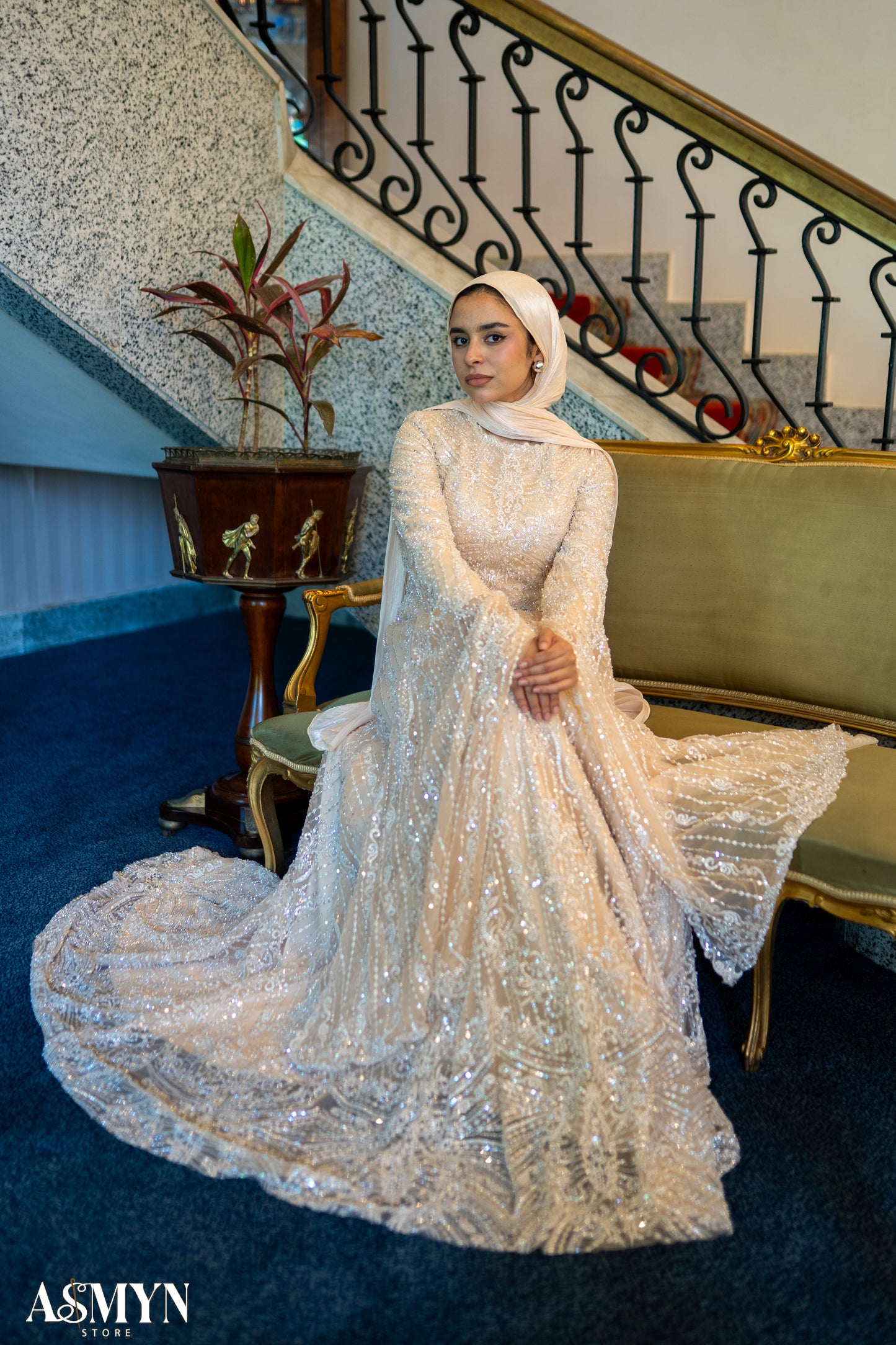 Champagne Embroidered Soiree Dress