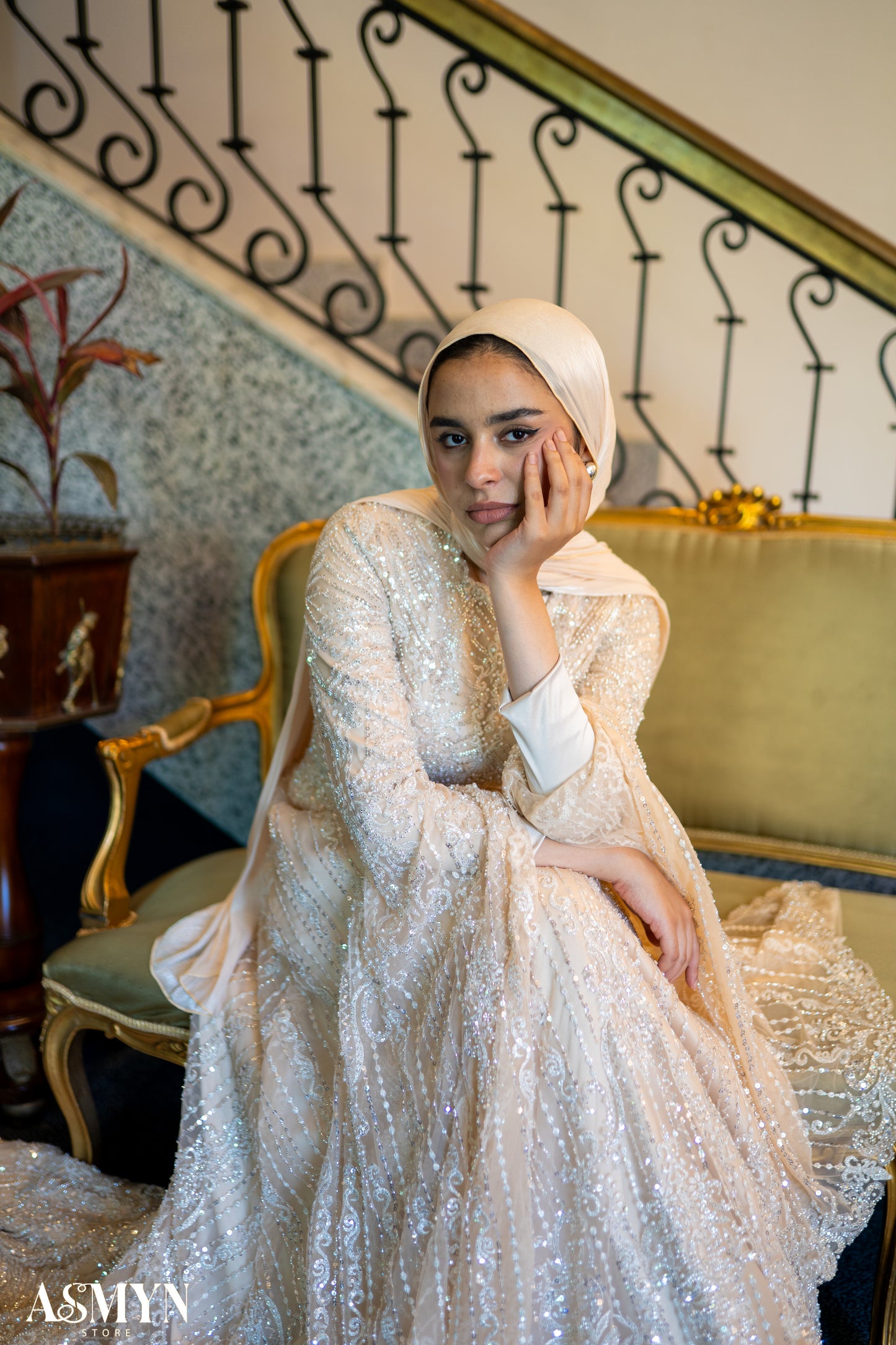 Champagne Embroidered Soiree Dress
