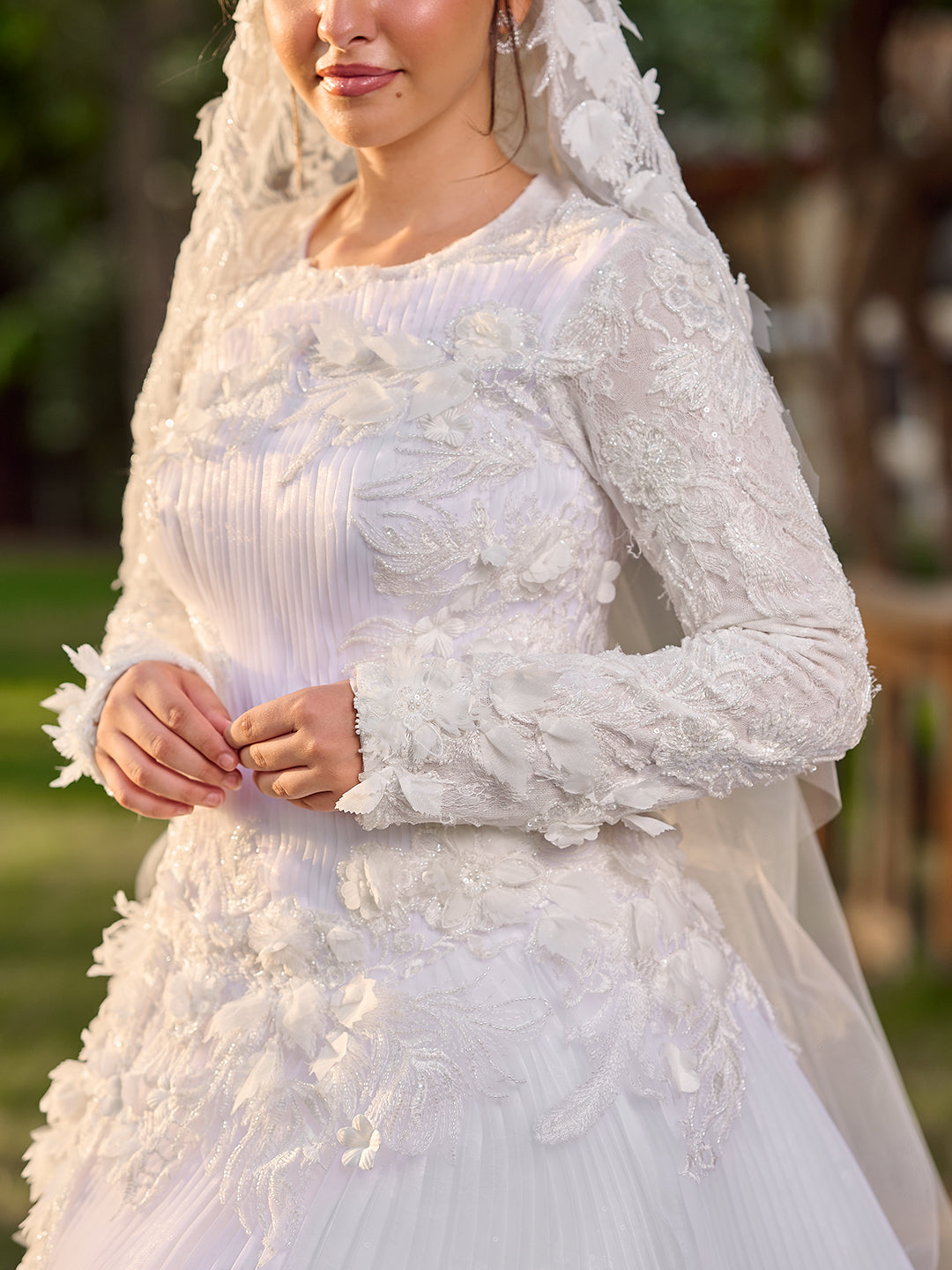 Flowing Pleated Bridal Dress