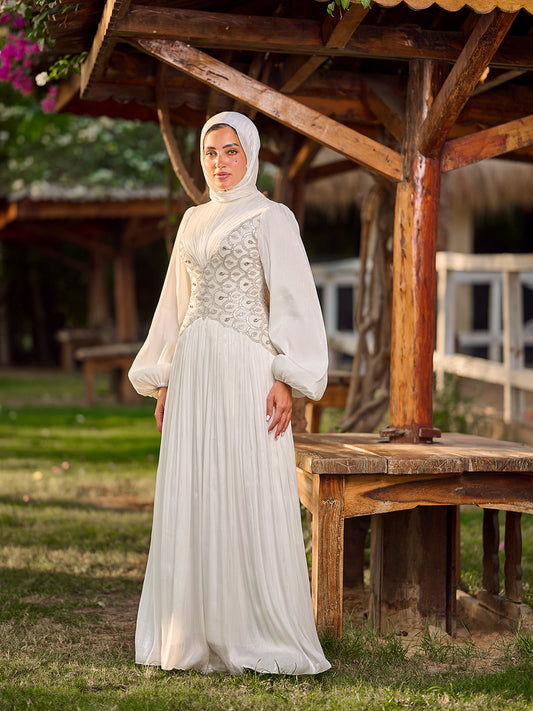 The Jewel Waist Dress in Off-White