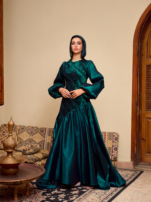 The Braided Line Dress in Emerald Green