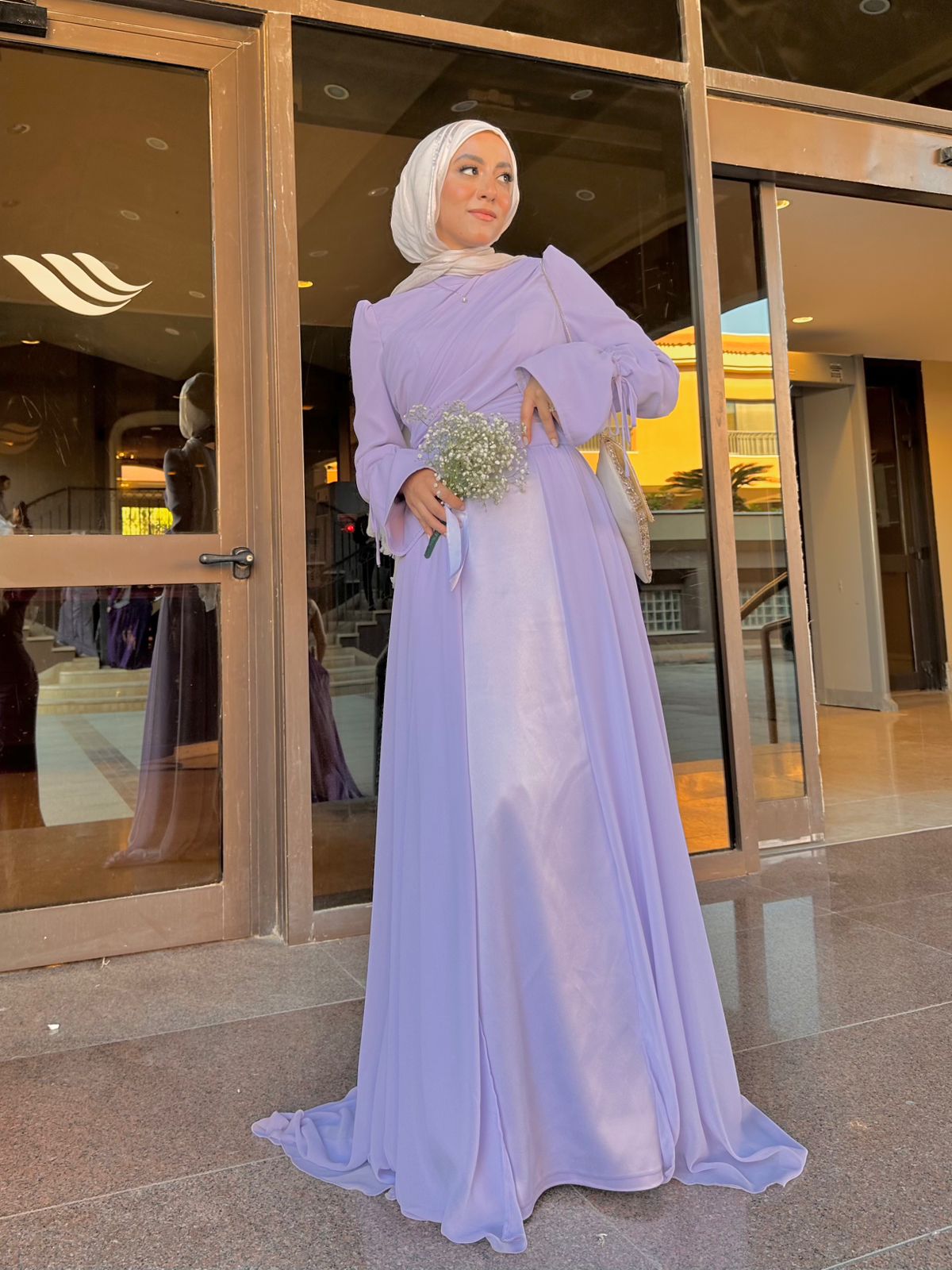 Lilac Soiree Chiffon Satin Dress