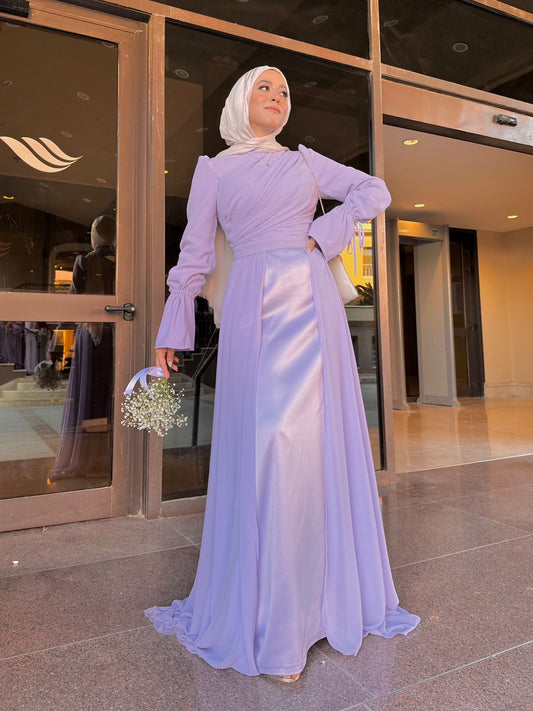 Lilac Soiree Chiffon Satin Dress