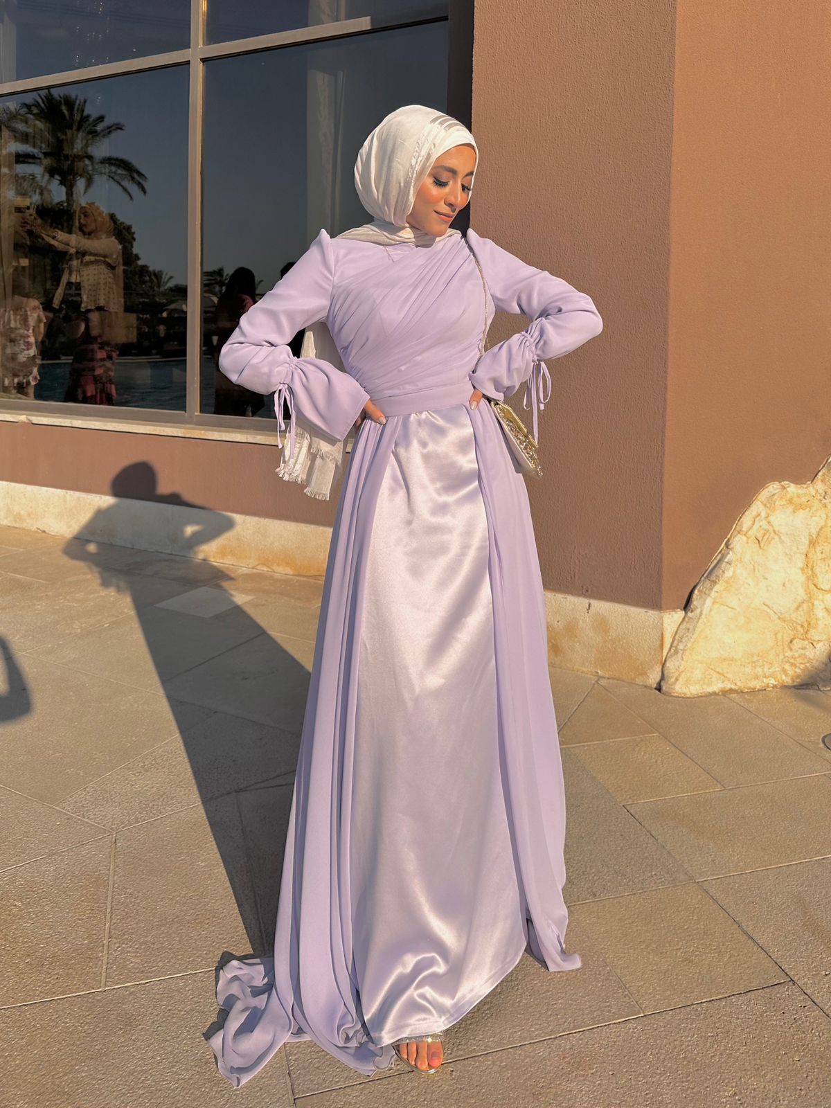 Lilac Soiree Chiffon Satin Dress