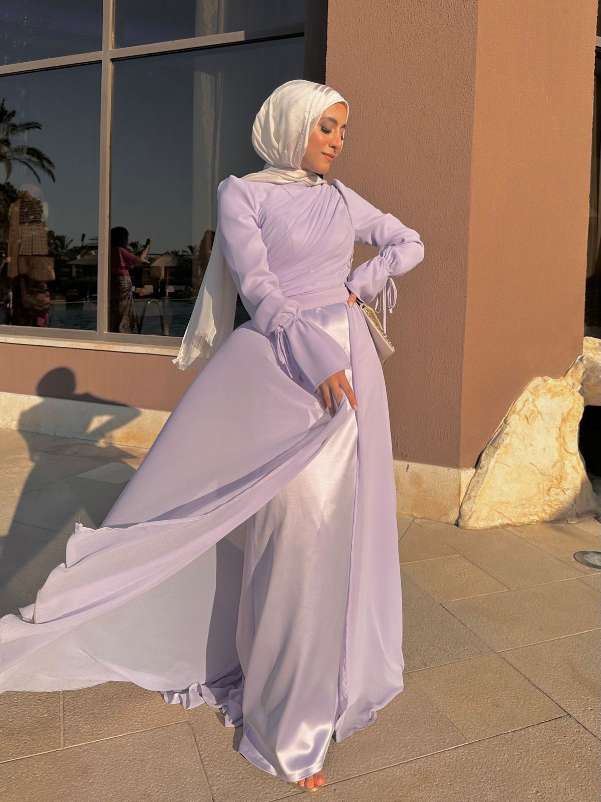 Lilac Soiree Chiffon Satin Dress