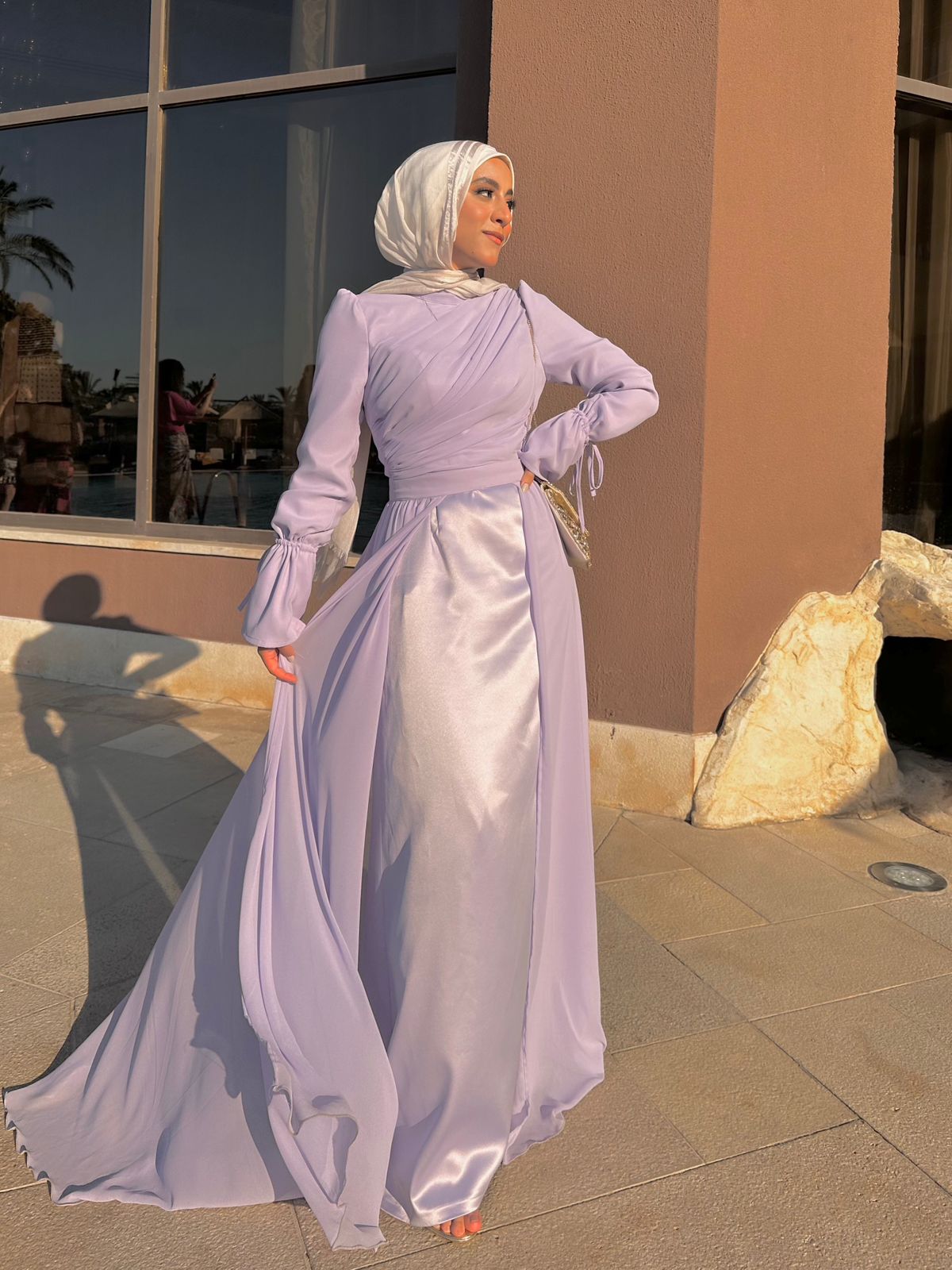 Lilac Soiree Chiffon Satin Dress