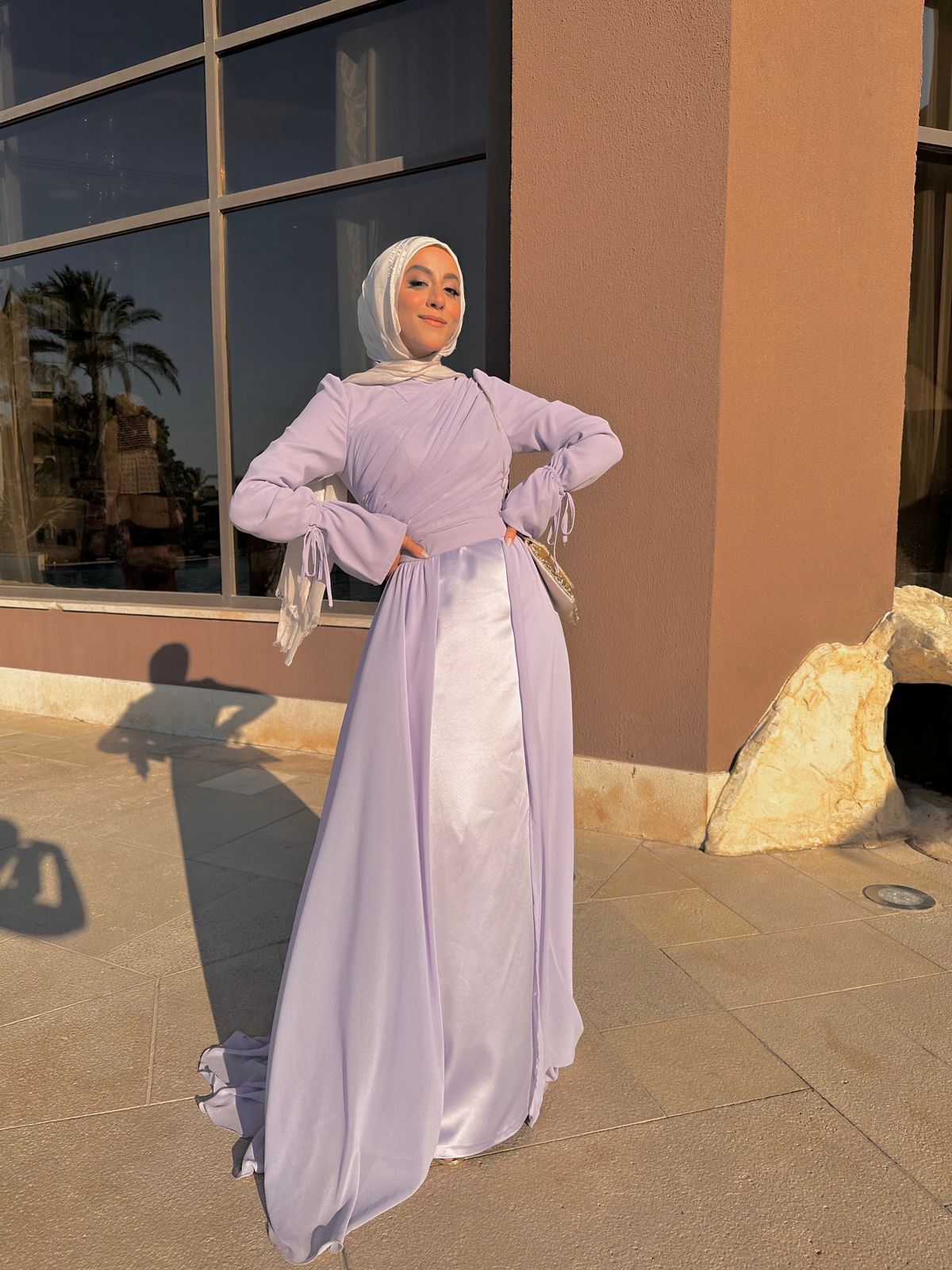 Lilac Soiree Chiffon Satin Dress