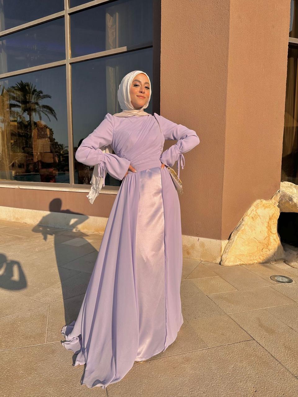 Lilac Soiree Chiffon Satin Dress