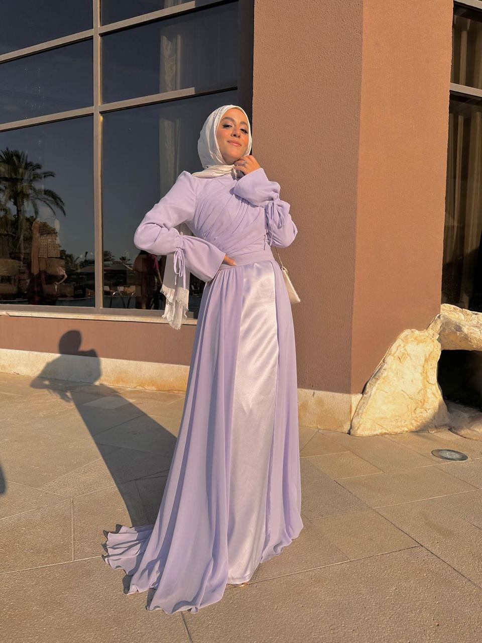 Lilac Soiree Chiffon Satin Dress
