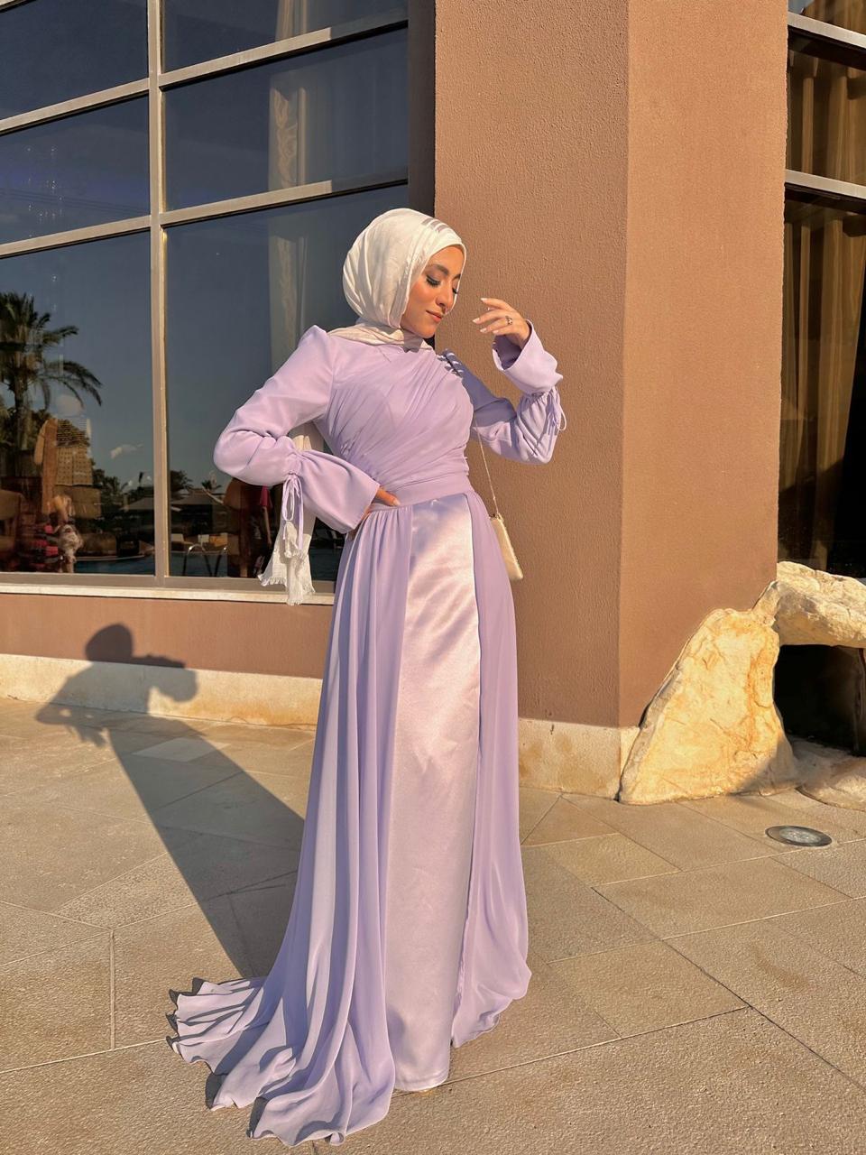 Lilac Soiree Chiffon Satin Dress