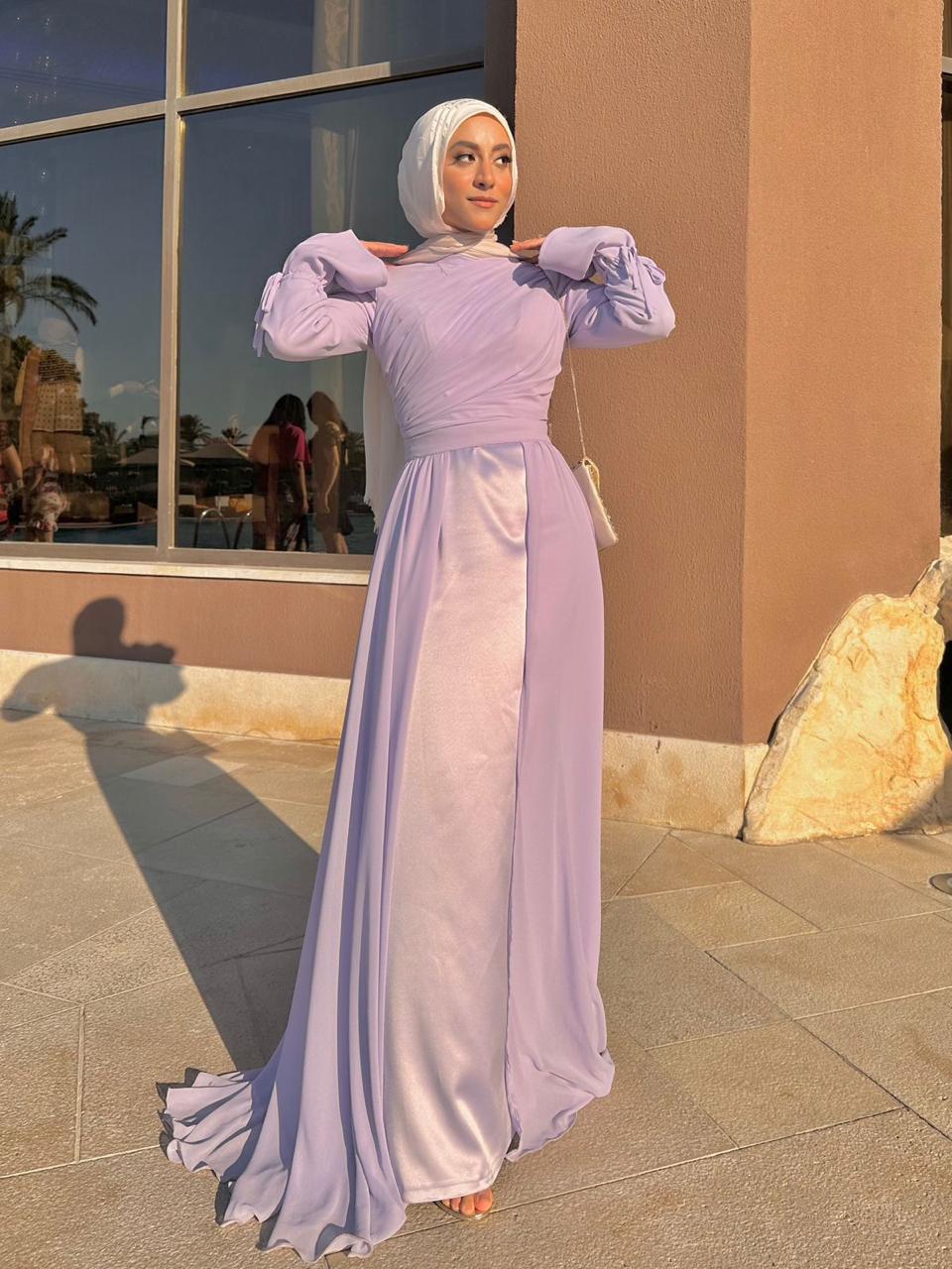 Lilac Soiree Chiffon Satin Dress