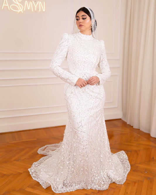 Off-white Simple Bridal Dress with Embroidered Top
