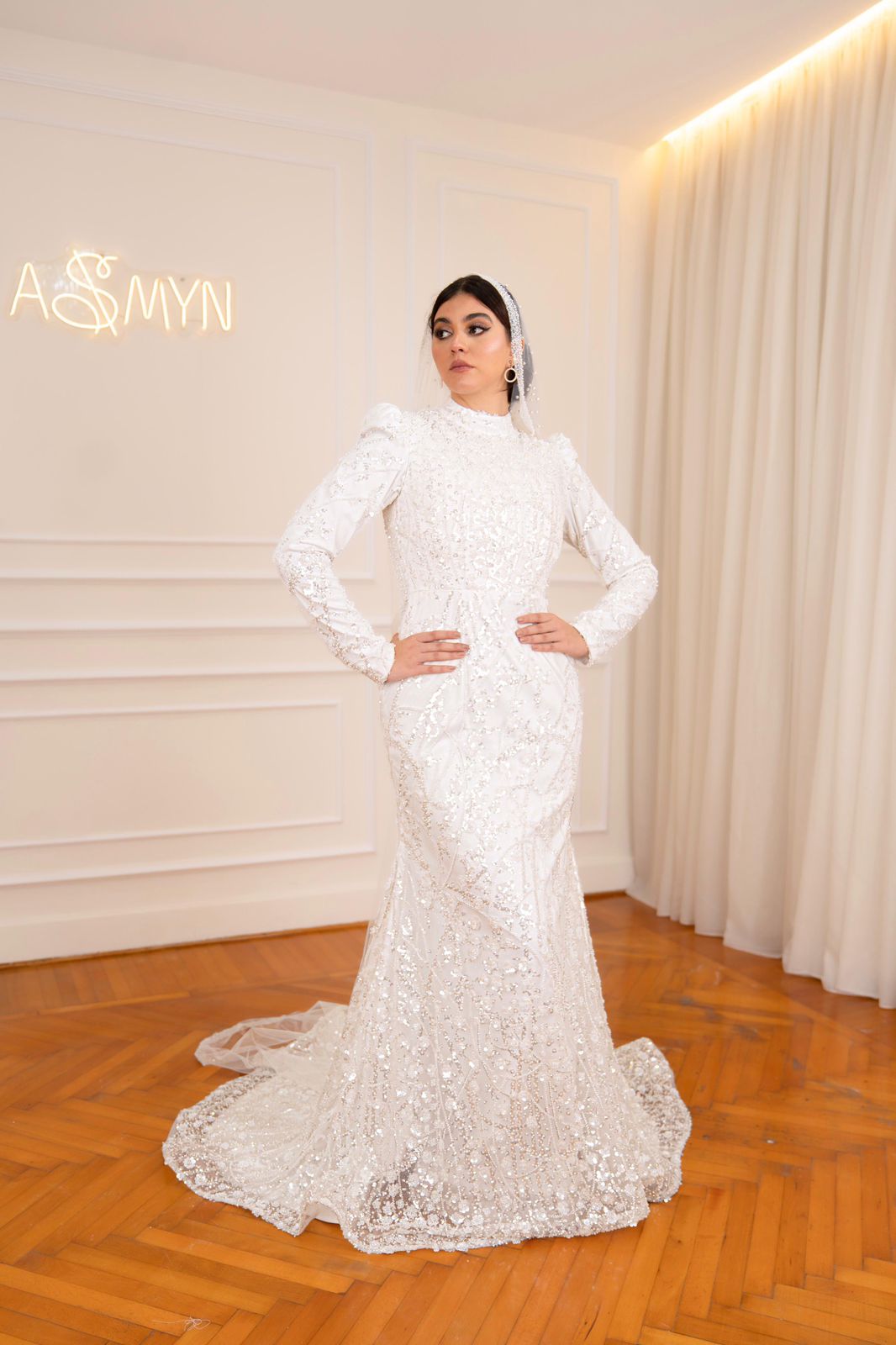 Off-white Simple Bridal Dress with Embroidered Top