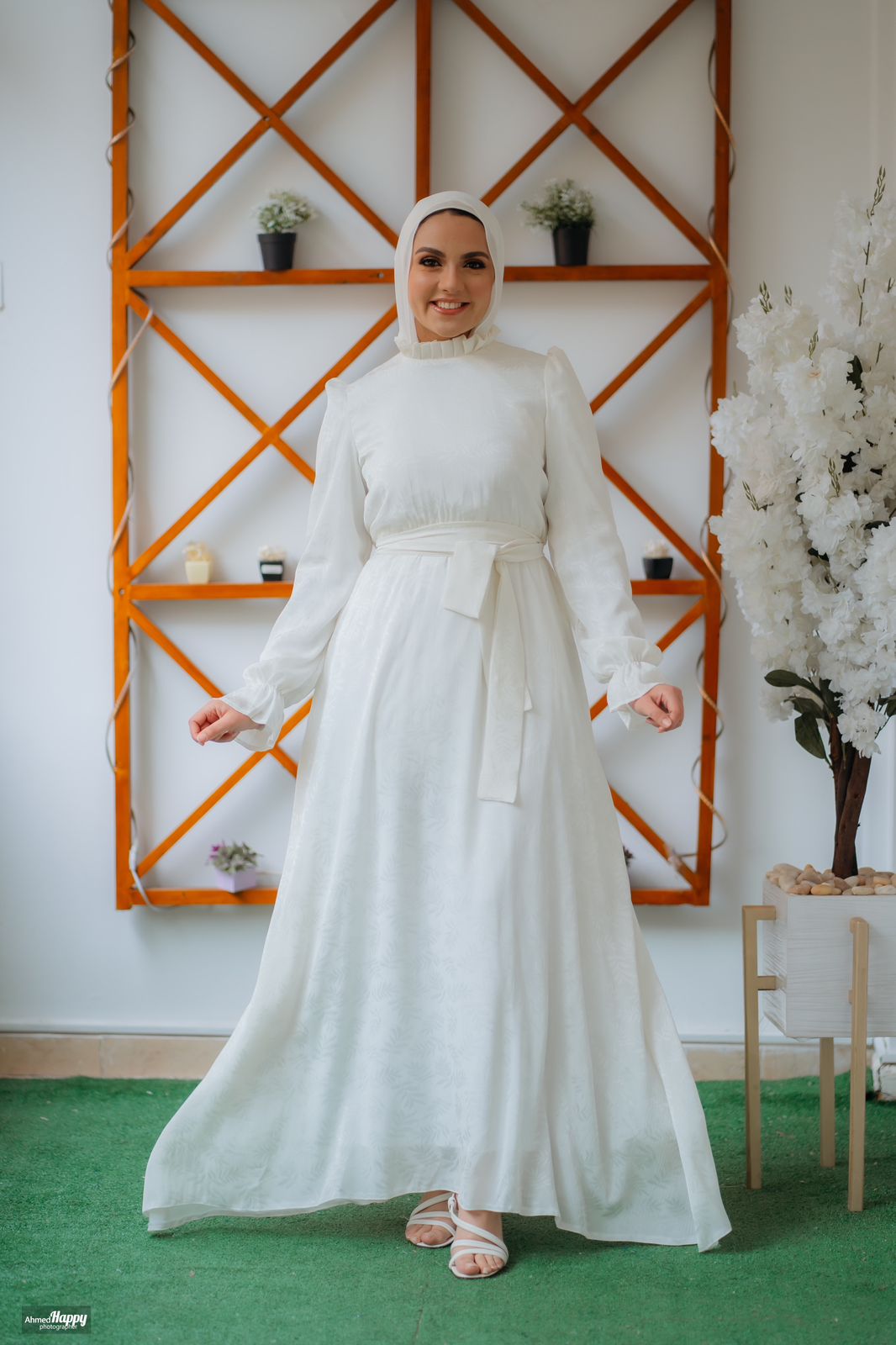 Off-white Simple Patterned Soiree Dress