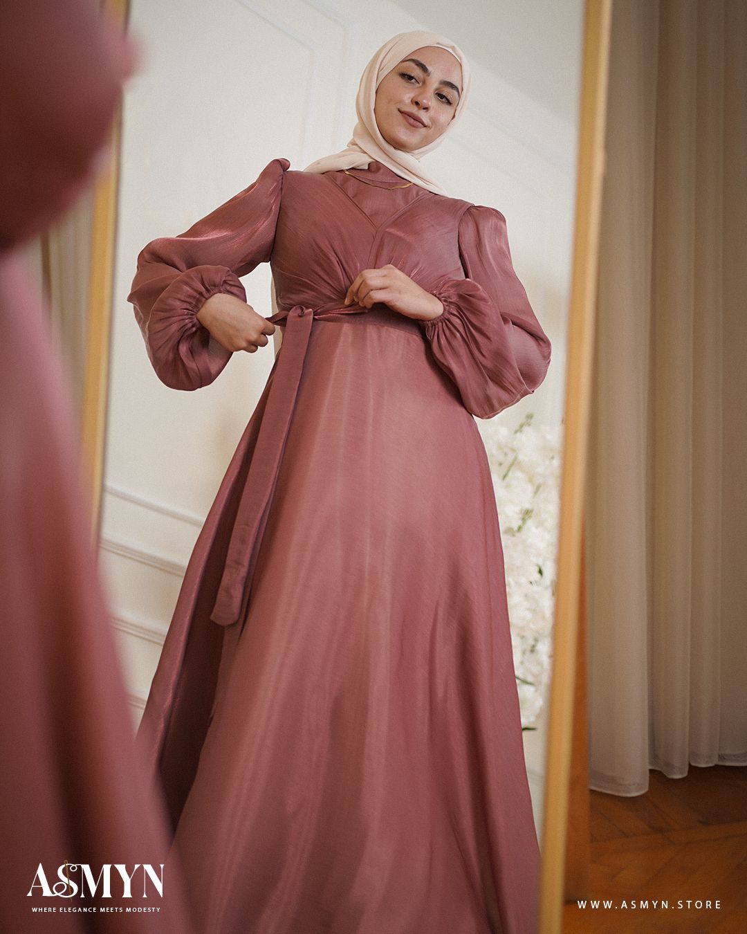 Light Burgundy Organza Soiree Dress ASMYN Light Burgundy Organza Soiree Dress ASMYN