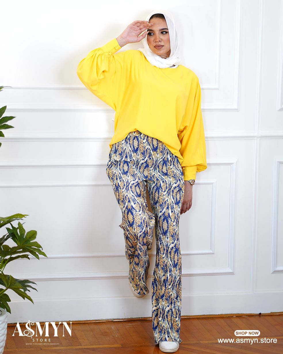 Patterned Plisse Pants