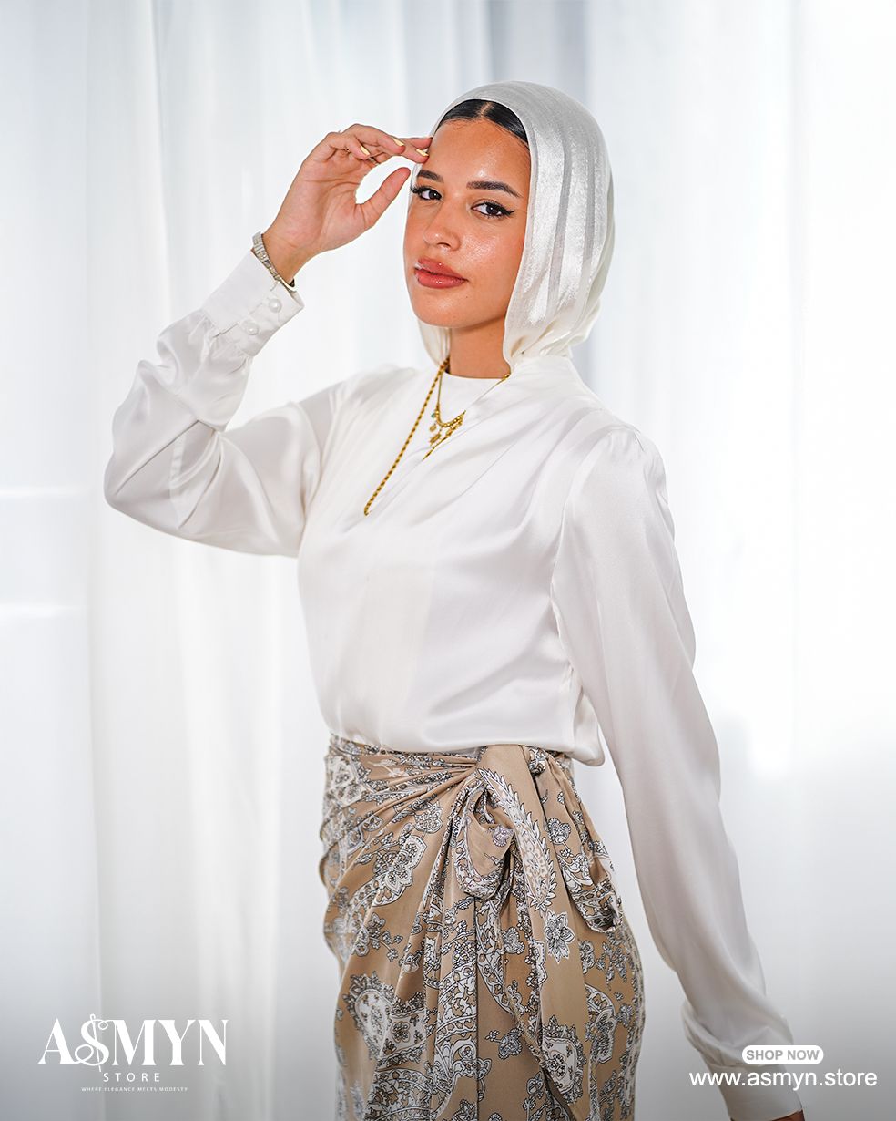 Beige Printed Satin Wrap Skirt
