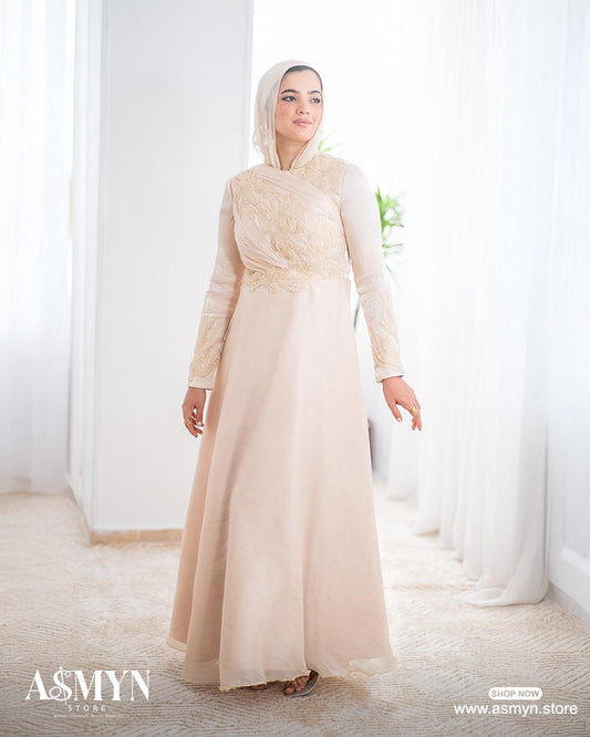 Champagne Embroidered Soiree Dress