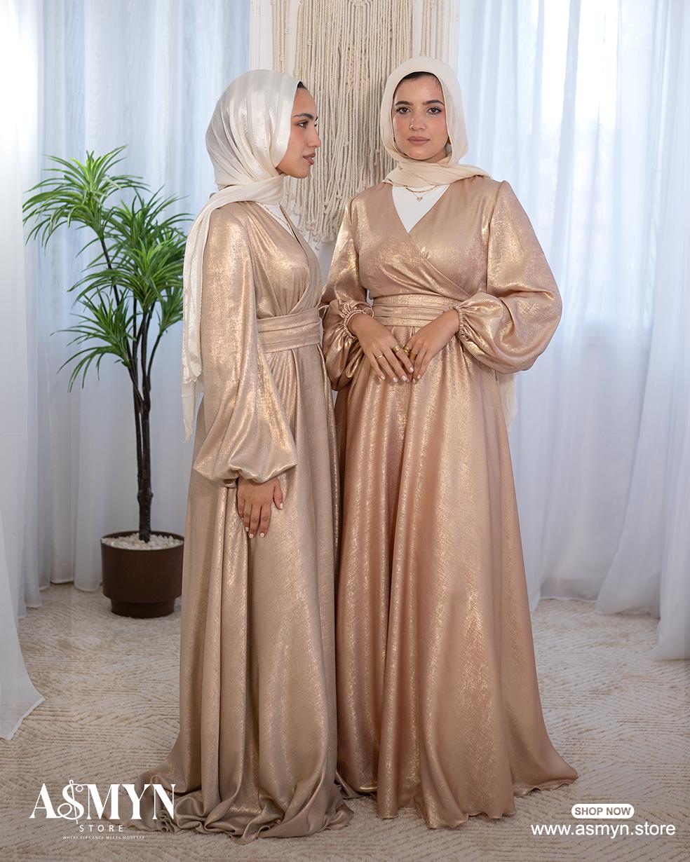 Shiny Champagne Soiree Dress