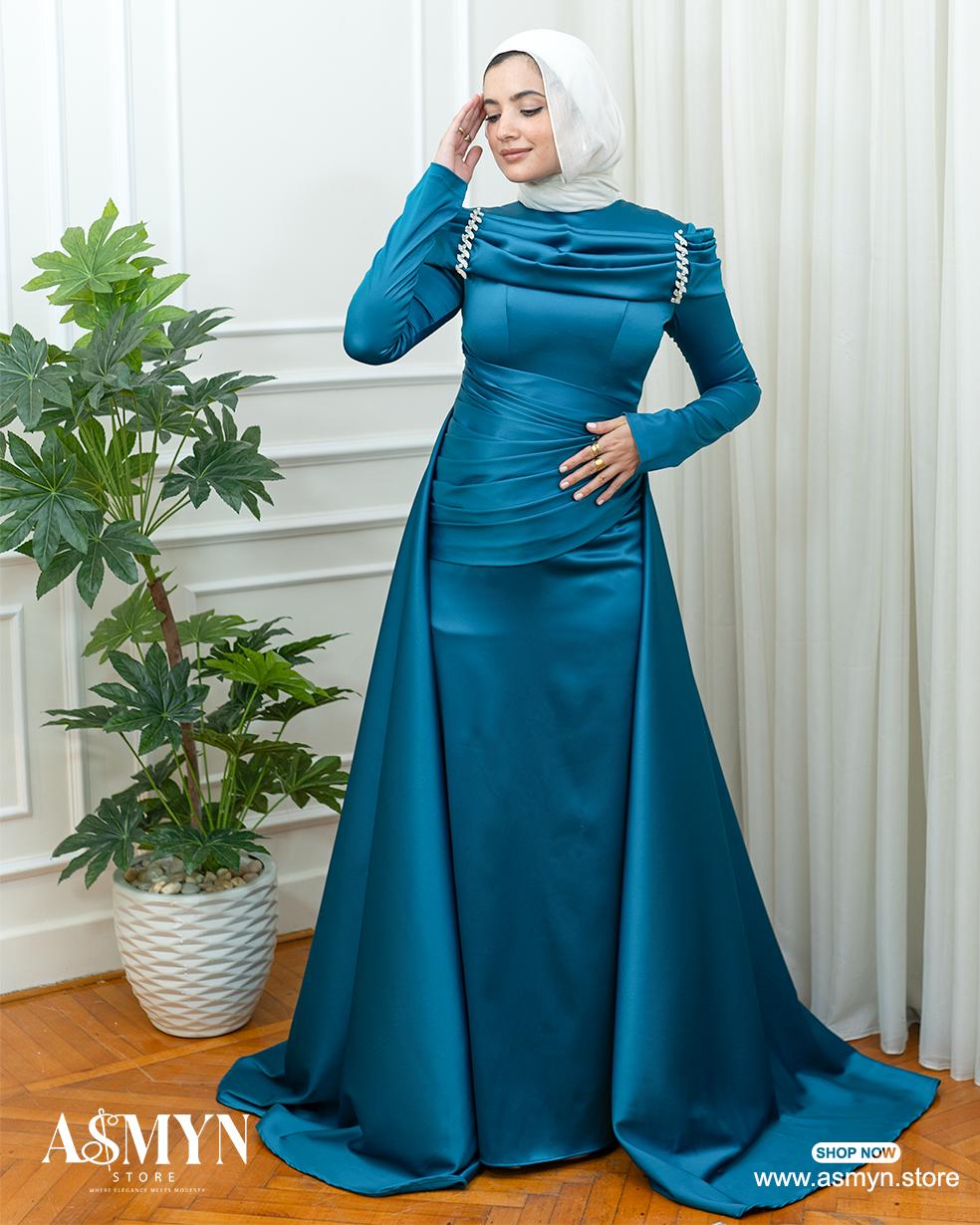Petroleum Satin Soiree Dress