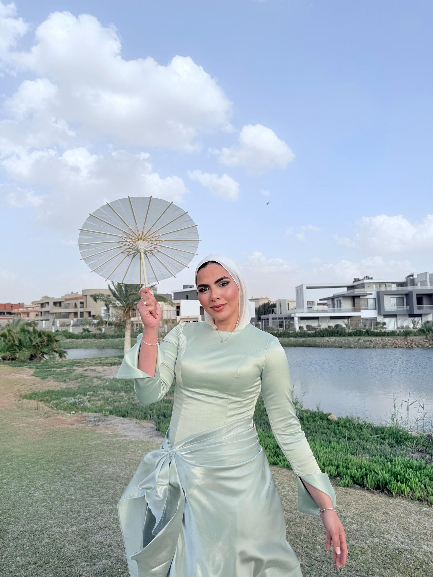 Mint Satin Soiree Dress