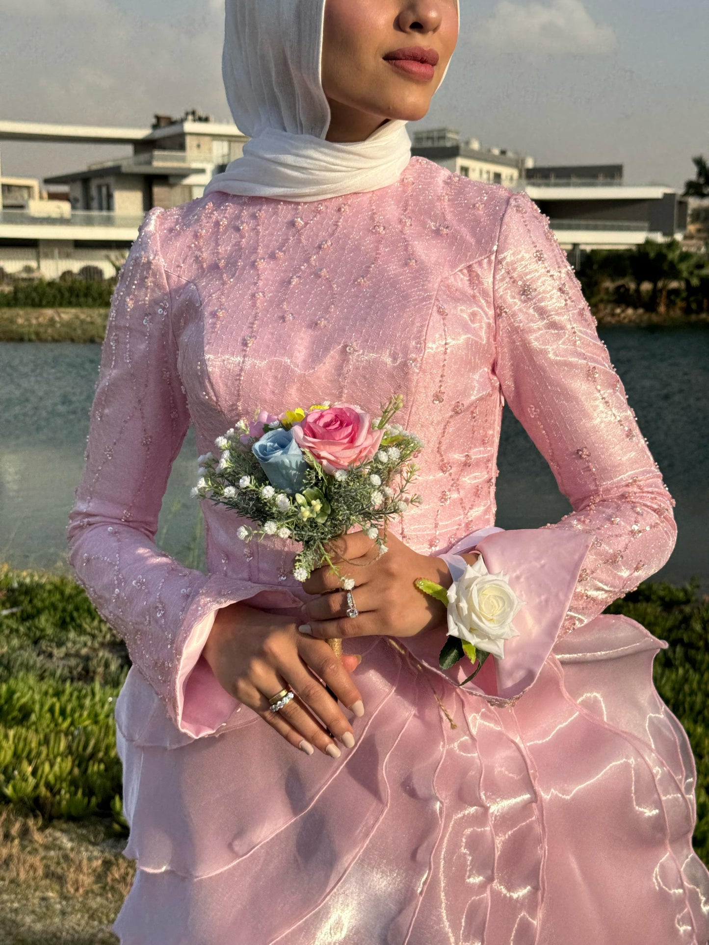 Organza Rose  Satin Soiree  Dress