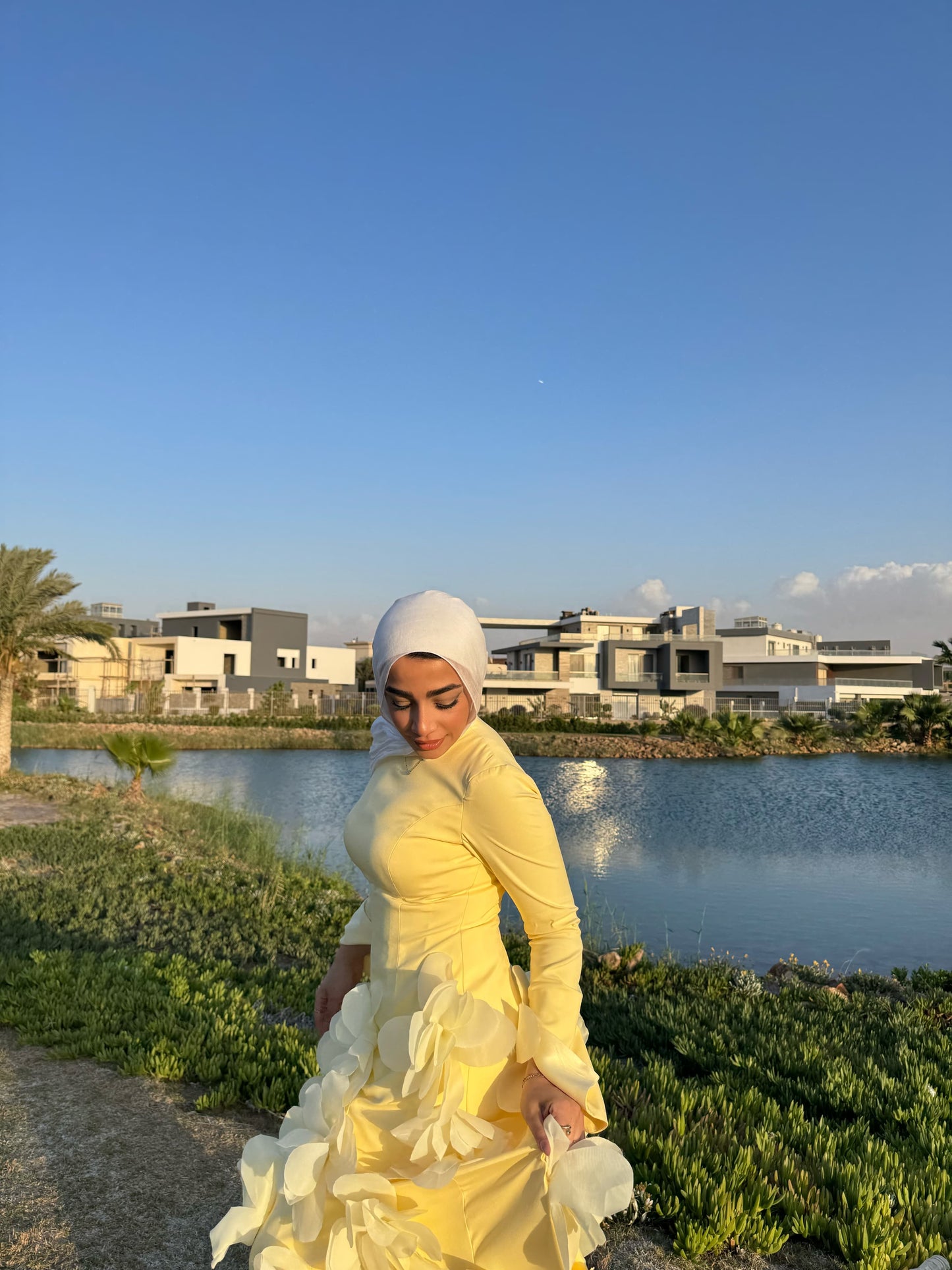 Yellow Satin Soiree Dress