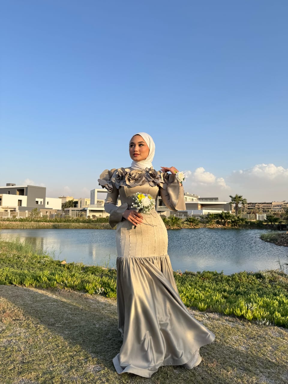 Olive Satin Marilyn Soiree Dress