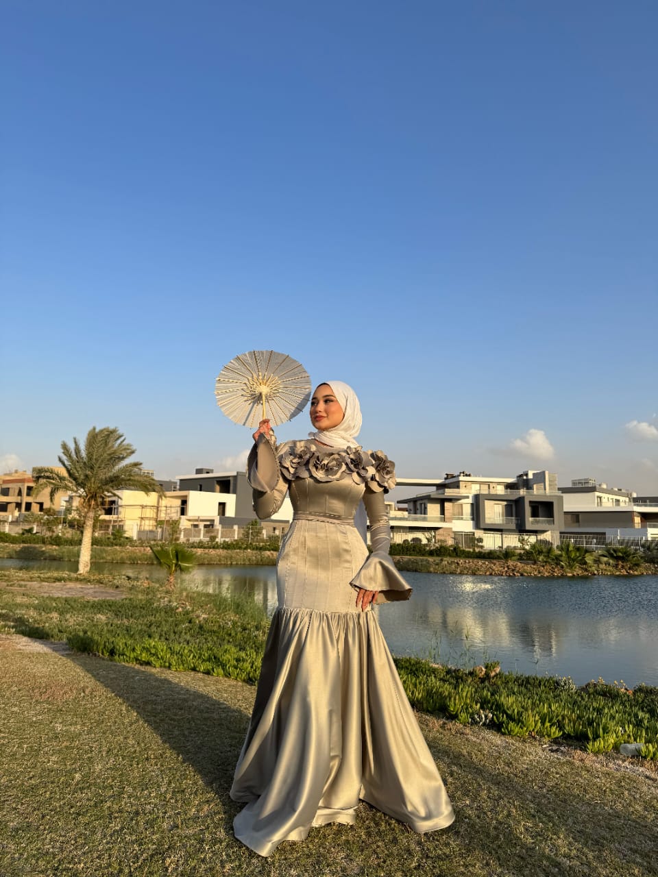 Olive Satin Marilyn Soiree Dress