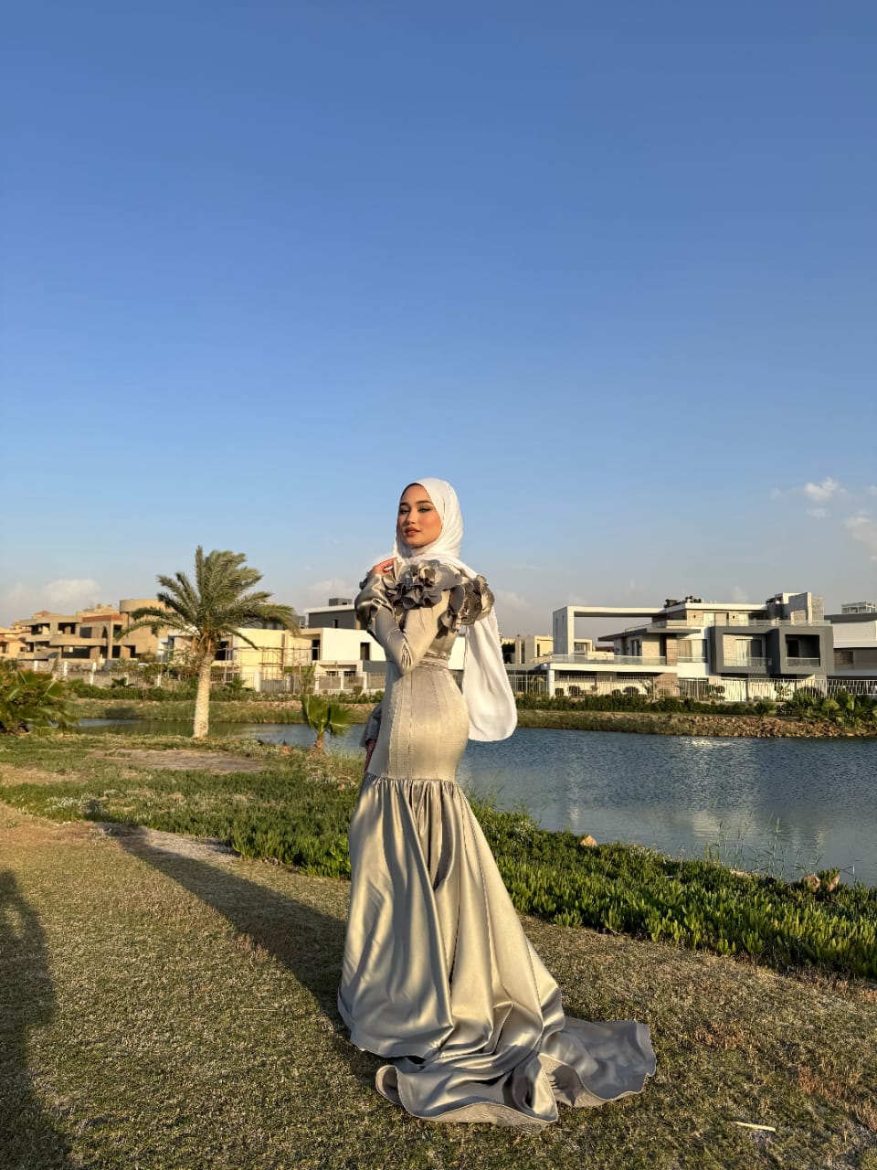Olive Satin Marilyn Soiree Dress