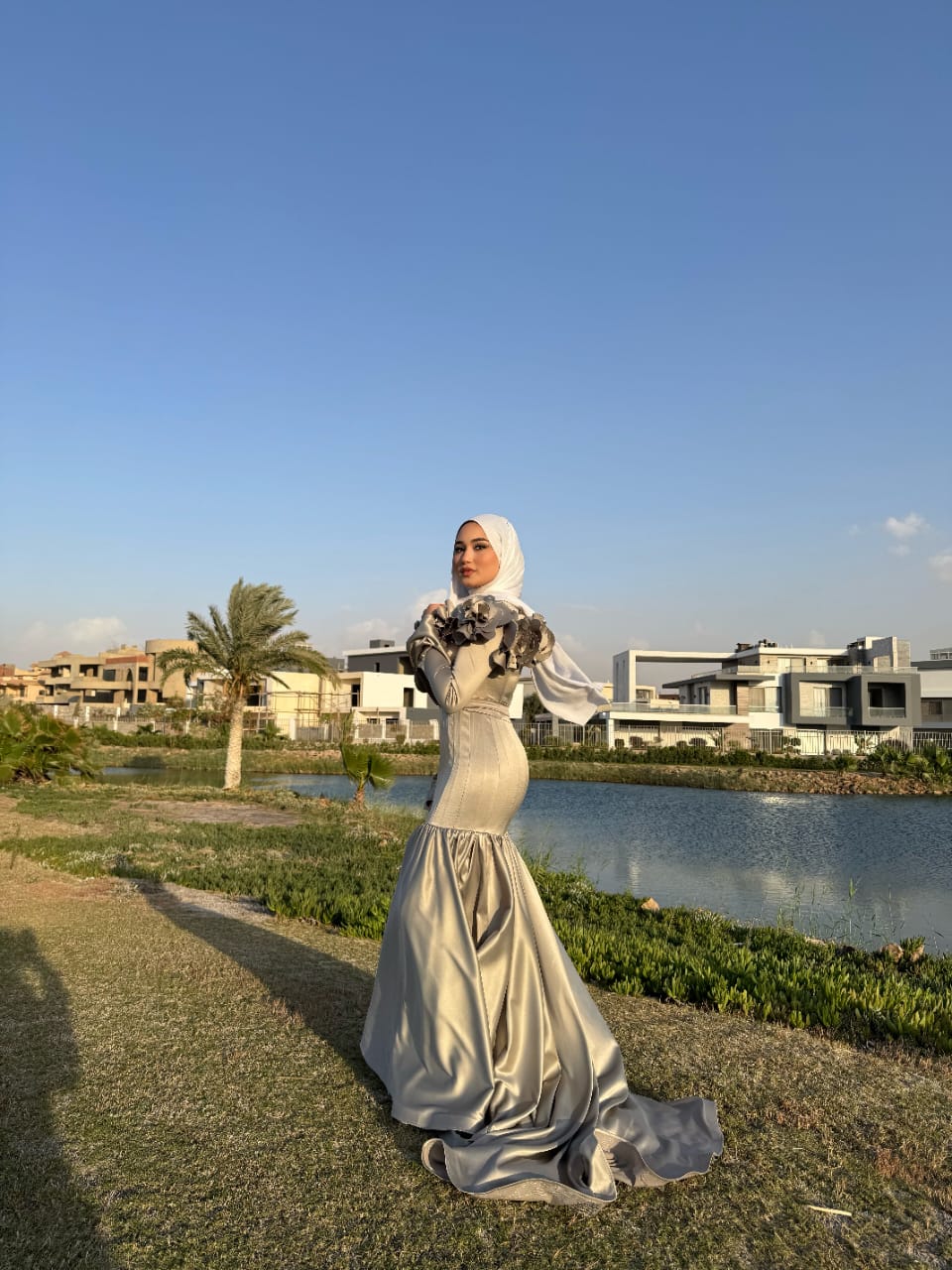 Olive Satin Marilyn Soiree Dress