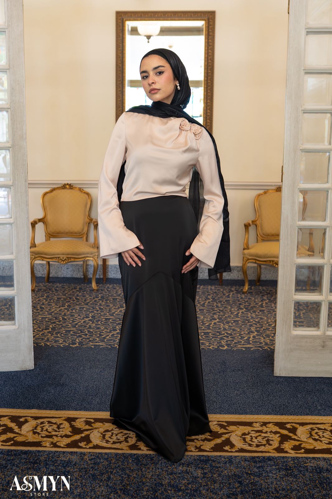Black Satin Mermaid Soiree Skirt