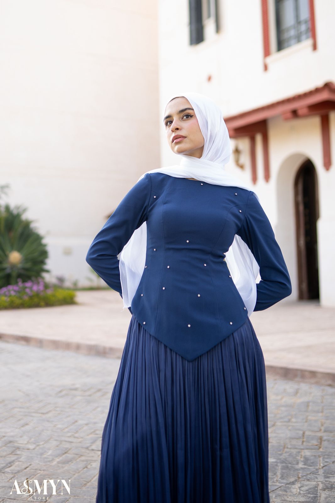 Navy-blue Corset Soiree Dress Set
