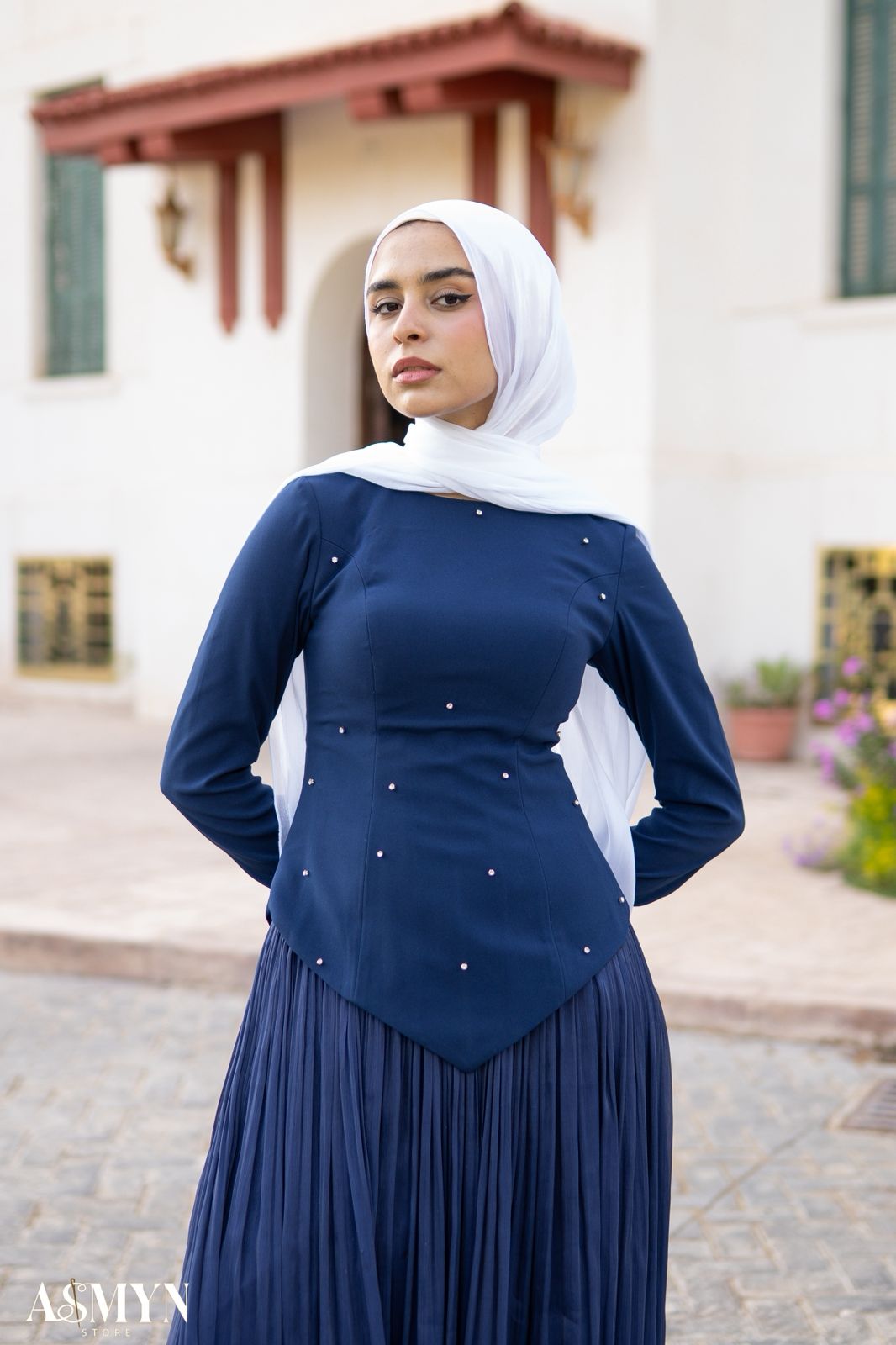 Navy-blue Corset Soiree Dress Set