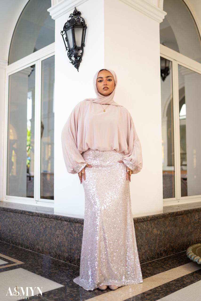 Rose Soiree 2-pieces Dress Set with Glitter Mermaid Skirt