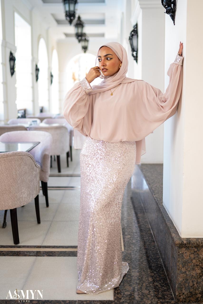 Rose Soiree 2-pieces Dress Set with Glitter Mermaid Skirt