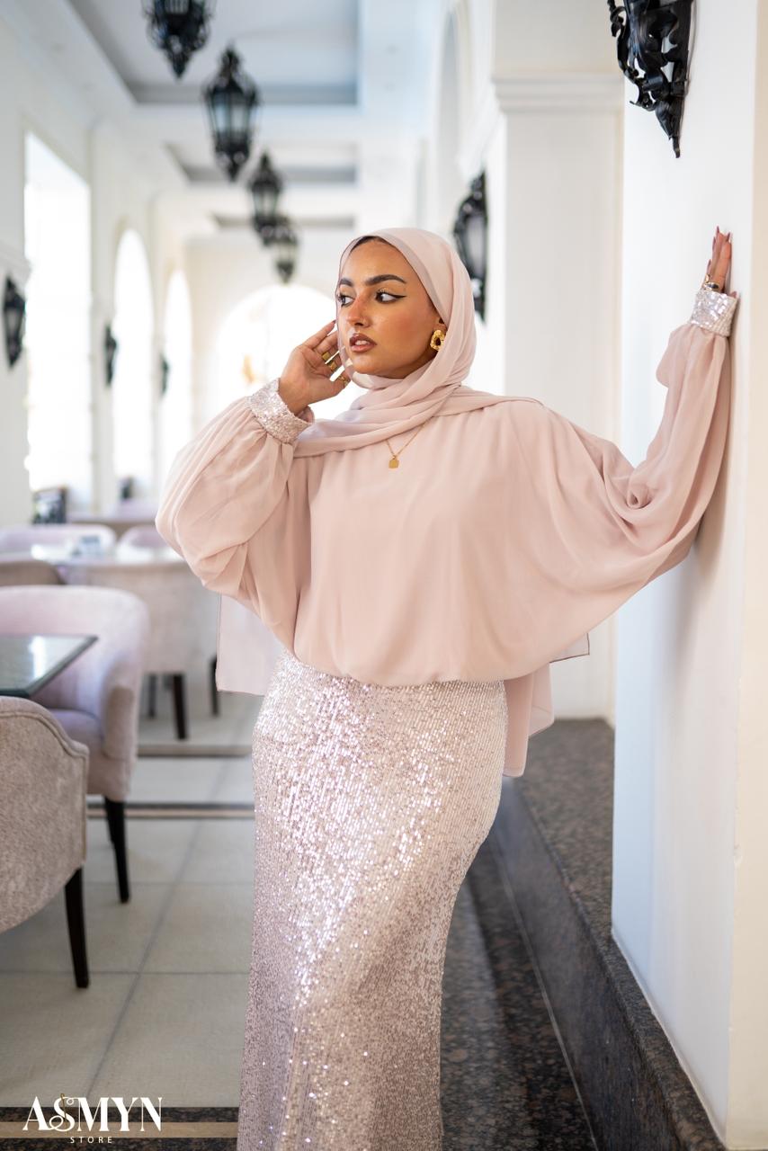 Rose Soiree 2-pieces Dress Set with Glitter Mermaid Skirt