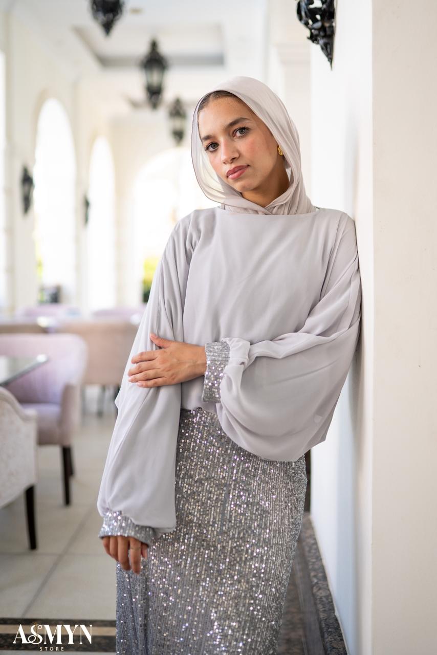 Silver Soiree 2-pieces Dress Set with Glitter Mermaid Skirt