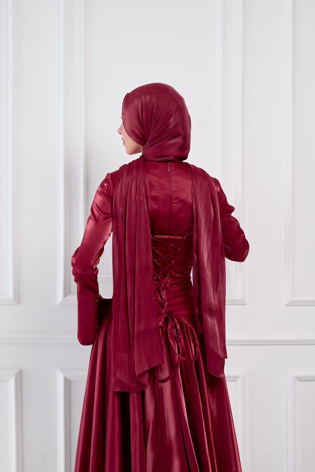 Flowing Grace Statement Sleeve Dress in Burgundy