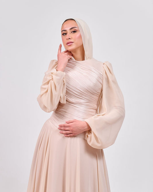 The Serene Drape Dress in Beige