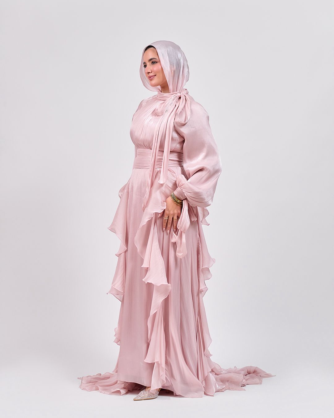 The Whisper Ruffle Dress in Blush Pink
