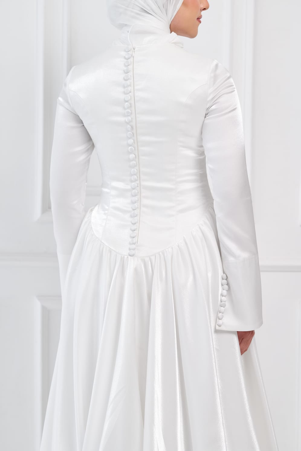 Flowing Grace Statement Sleeve Dress in Off-White