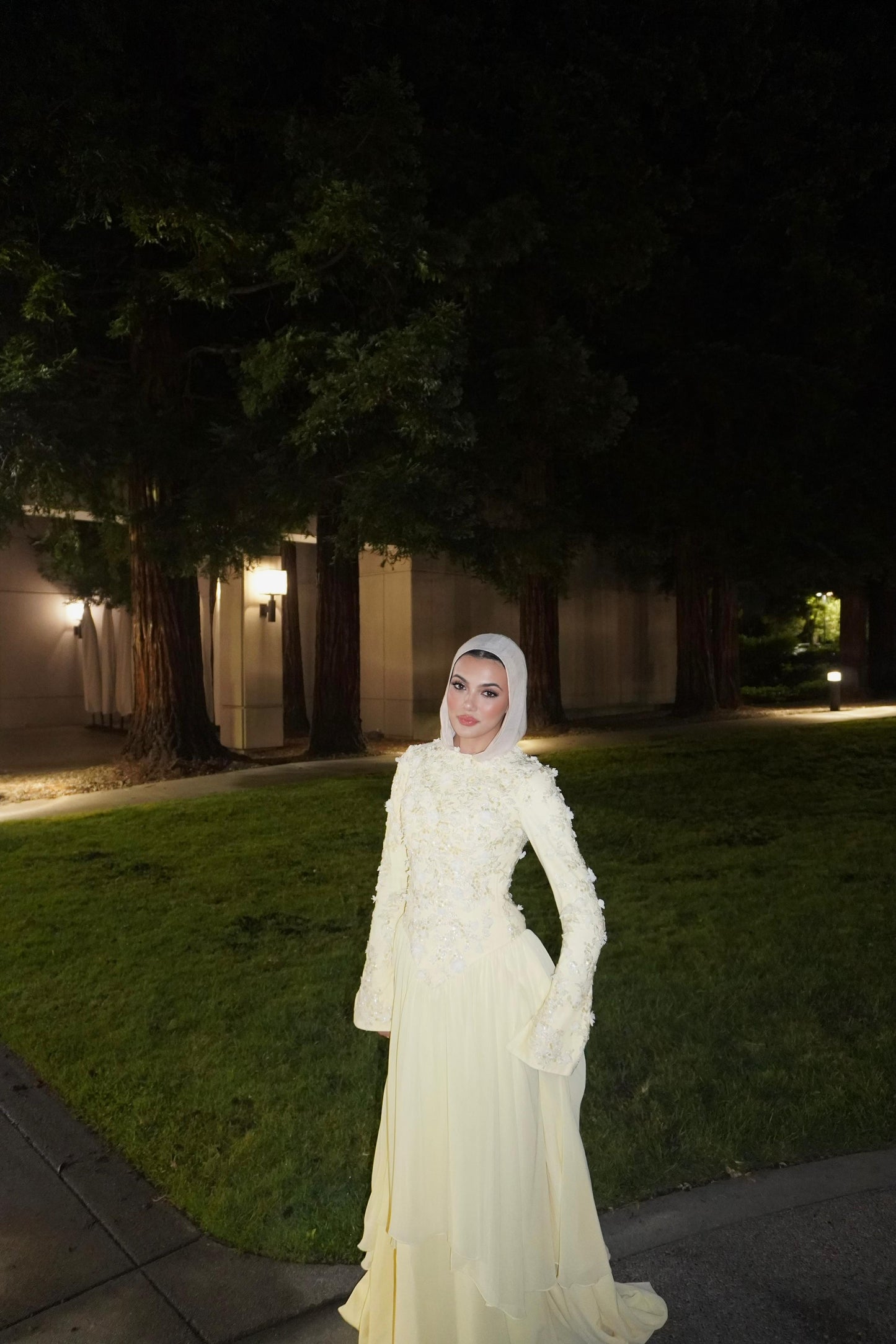 Yellow Layered Chiffon Lace Dress