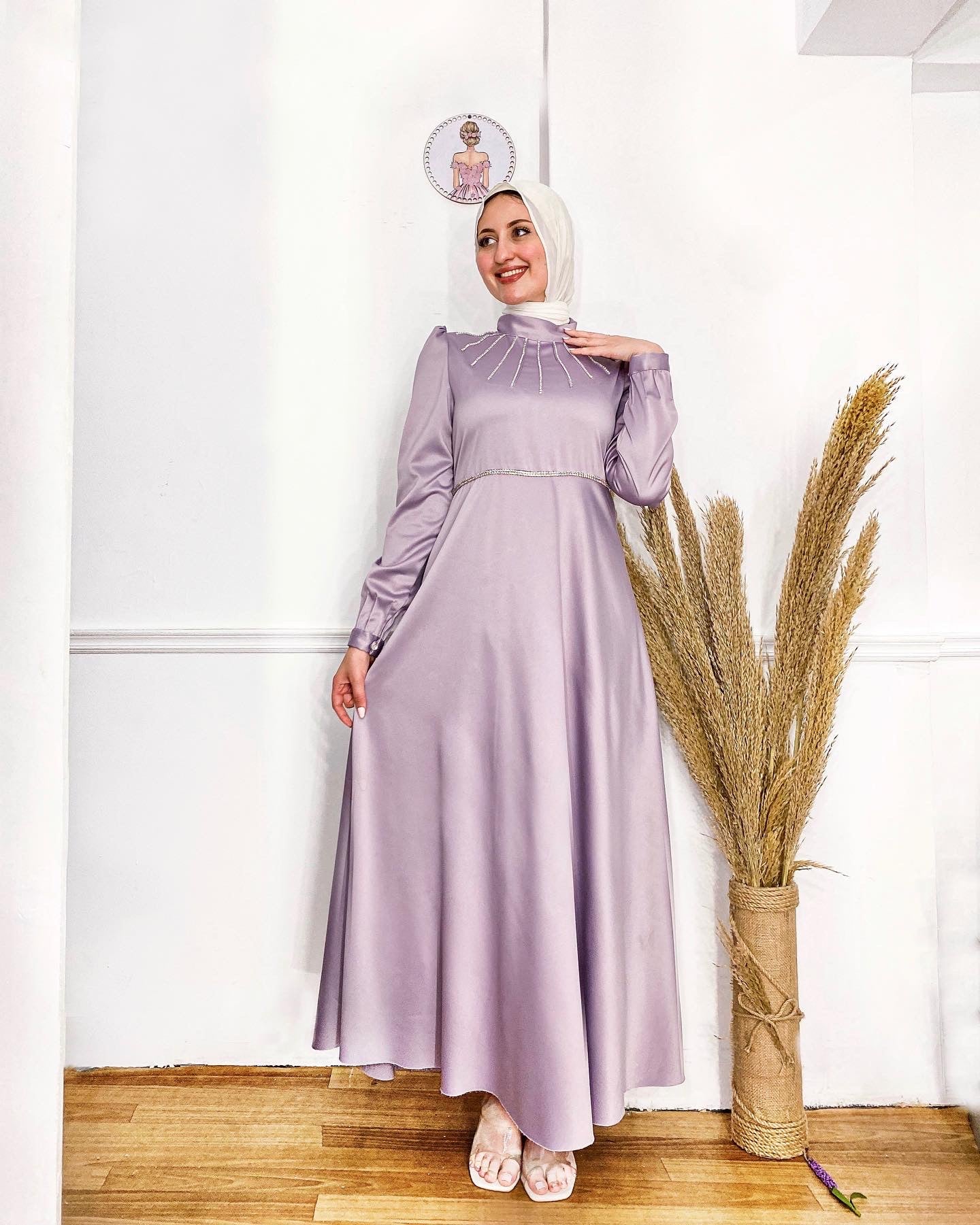 Lilac Satin Soiree Dress