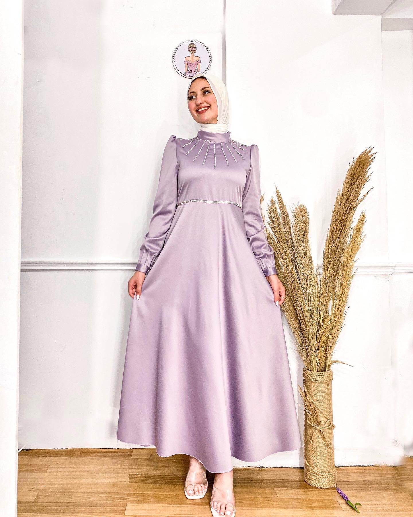 Lilac Satin Soiree Dress