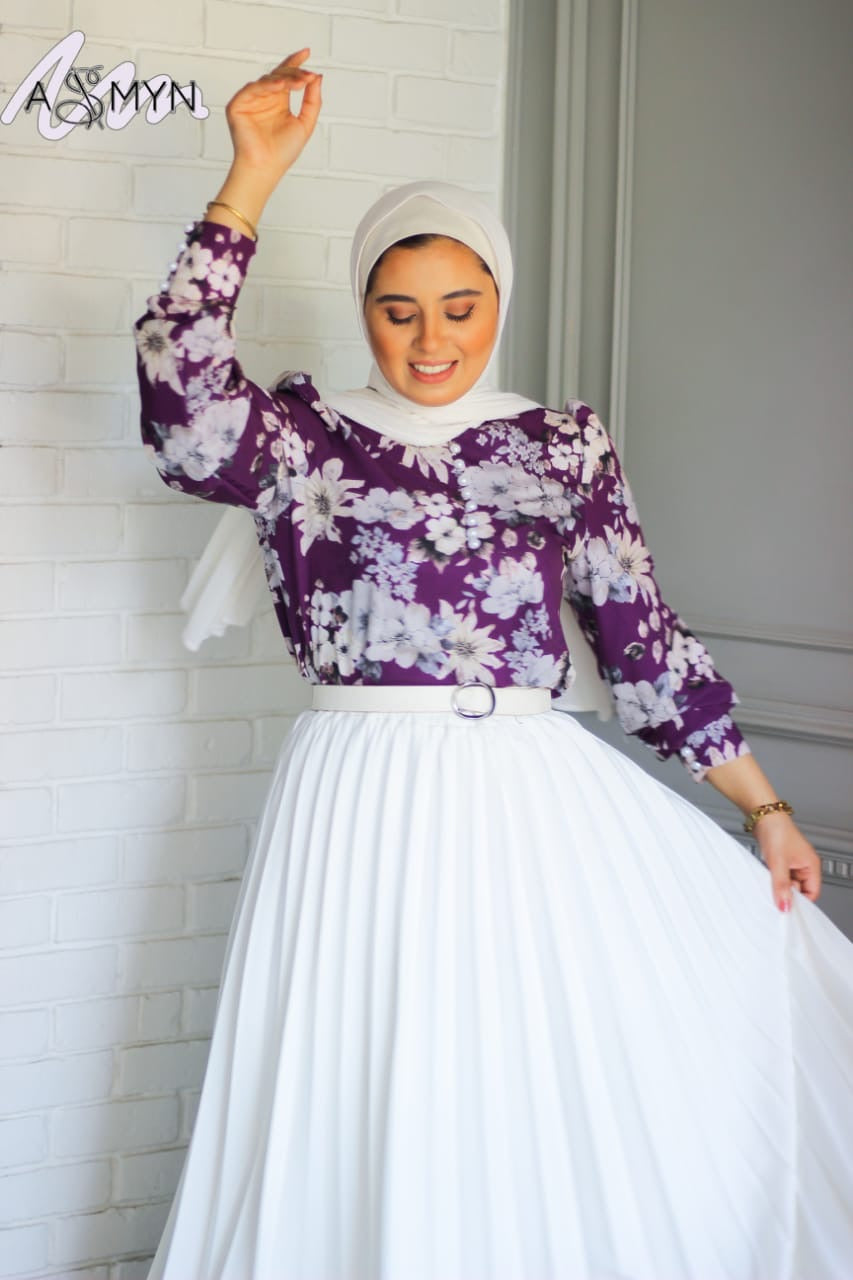 Purple Floral Buttoned Satin Blouse